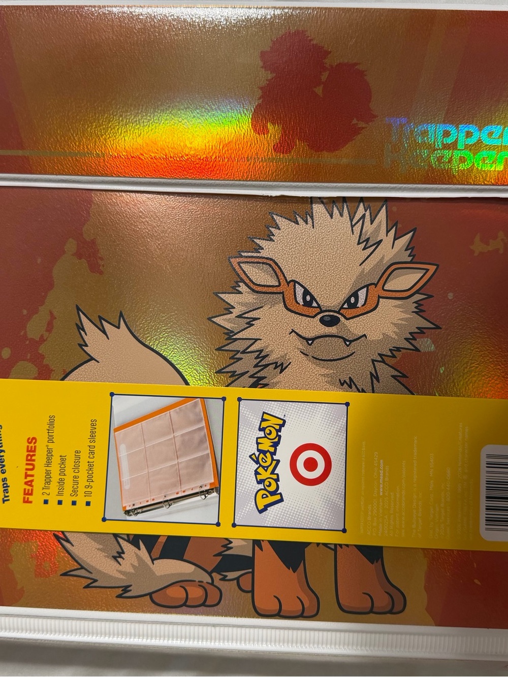 Pokemon Target Arcanine Holographic Trapper Keeper Card Binder - Orange